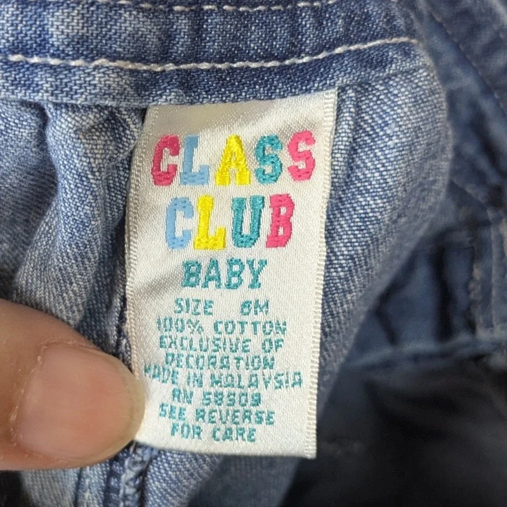 Class Club Baby Denim Overalls Girls 6M Blue Floral Pockets Vtg Retro‎ Cottage
